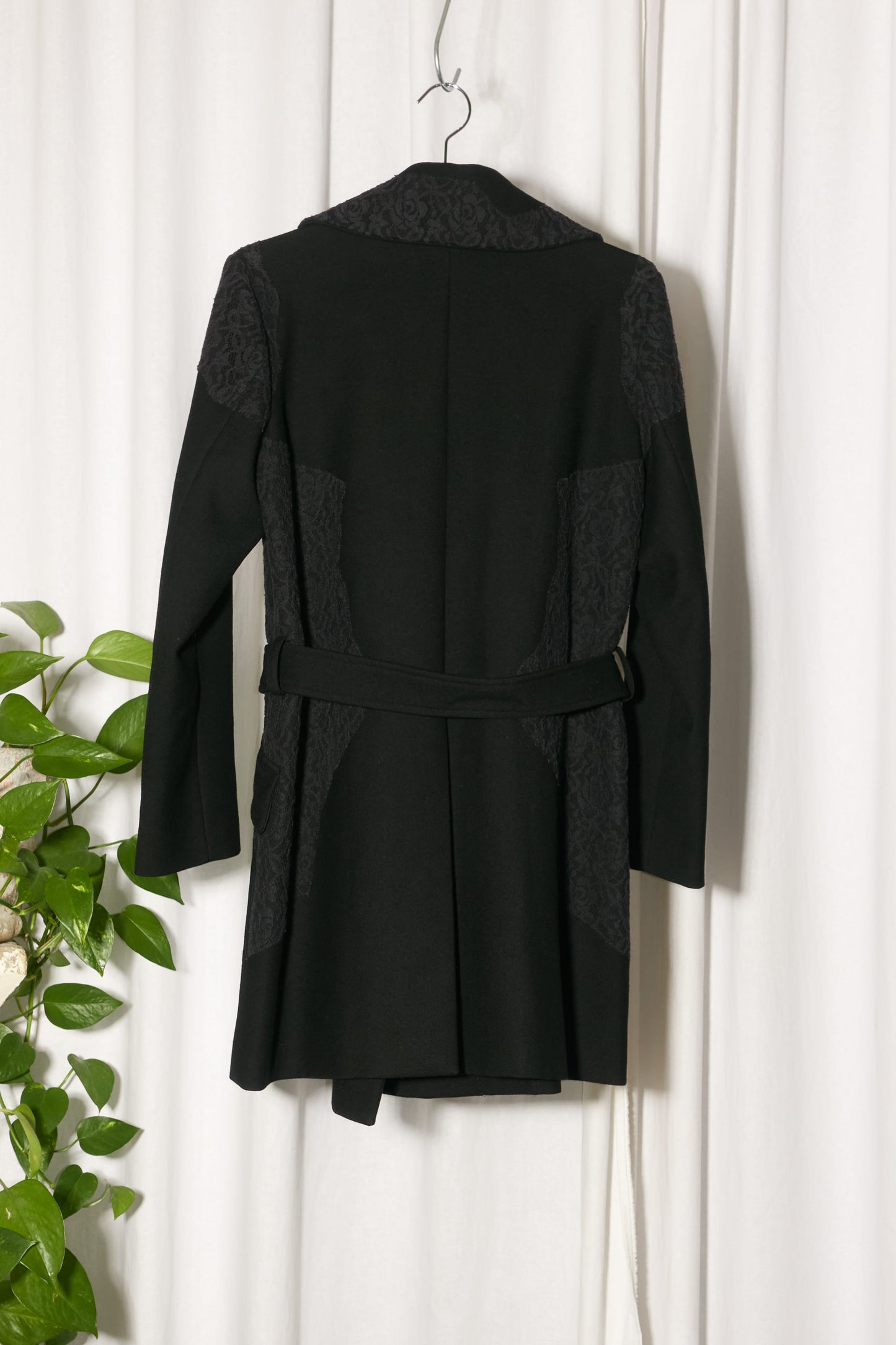 Issey Miyake 2005 black wool lace double breasted coat