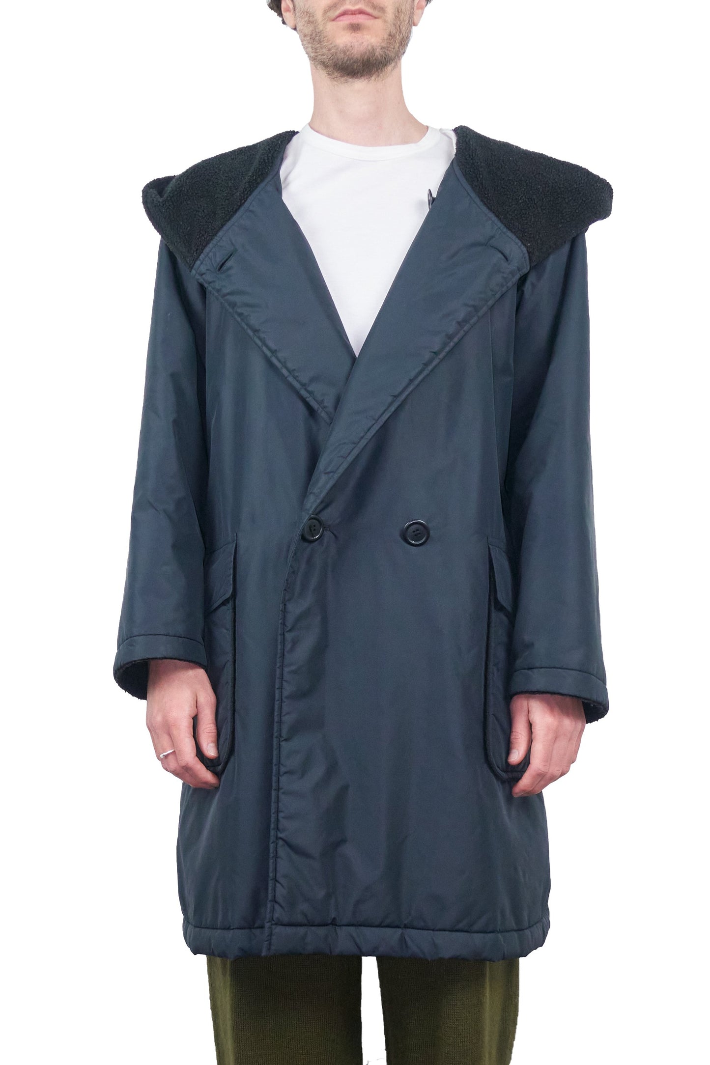 Issey Miyake Windcoat double breasted hooded puffer