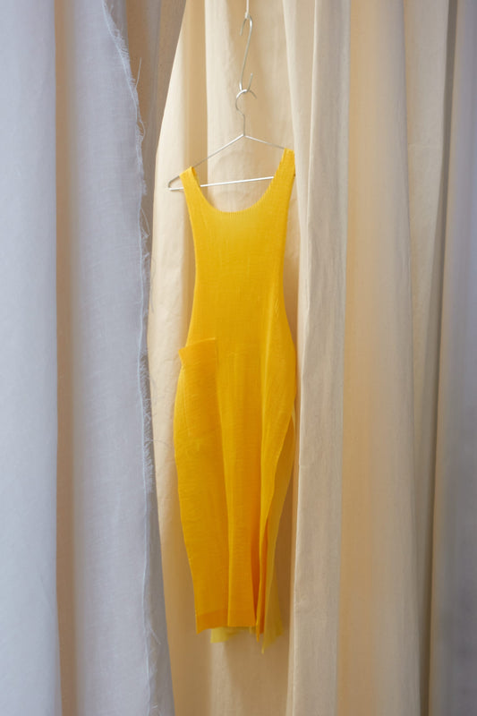 Issey Miyake IM pleated daffodil apron dress