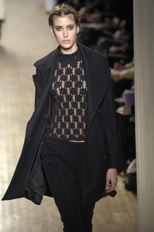 Issey Miyake 2005 black wool lace double breasted coat